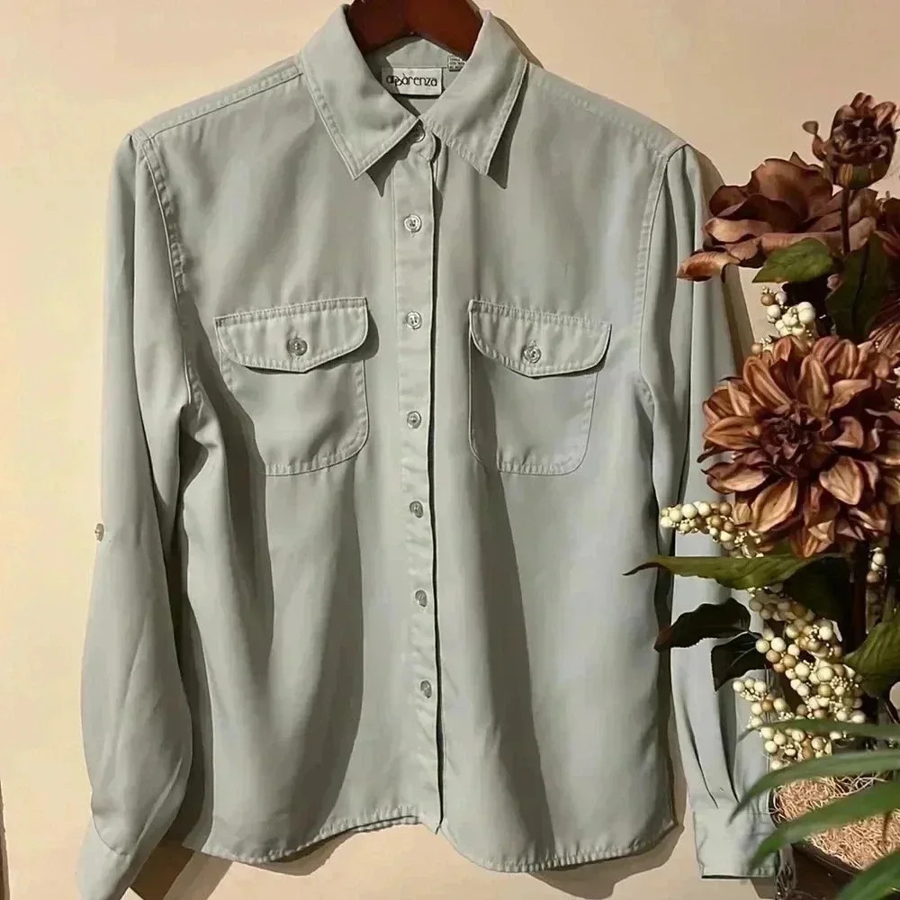 Apparenza Blouse Sage Green Button-Up Long Sleeve Women’s S
